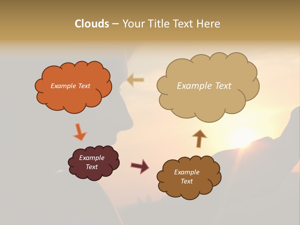 A Woman Holding A Cell Phone In Front Of A Sunset PowerPoint Template