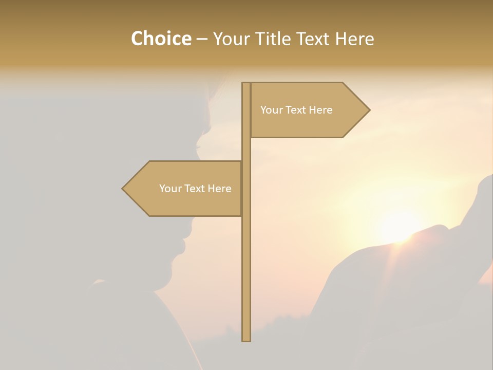 A Woman Holding A Cell Phone In Front Of A Sunset PowerPoint Template