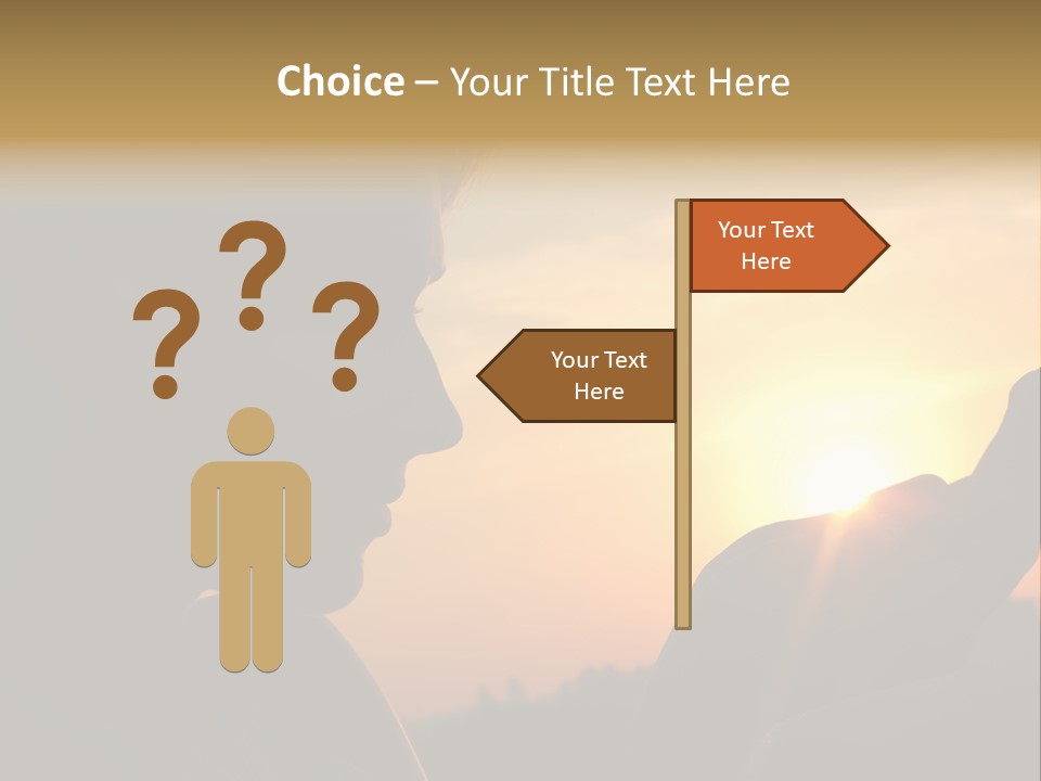 A Woman Holding A Cell Phone In Front Of A Sunset PowerPoint Template