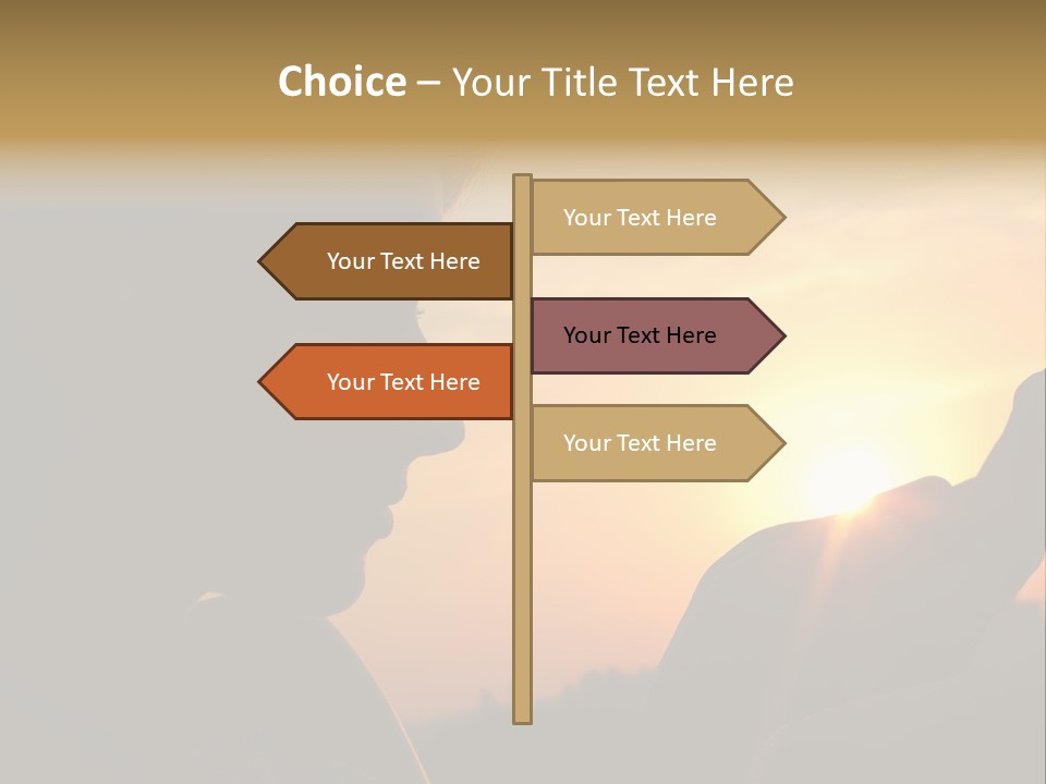 A Woman Holding A Cell Phone In Front Of A Sunset PowerPoint Template