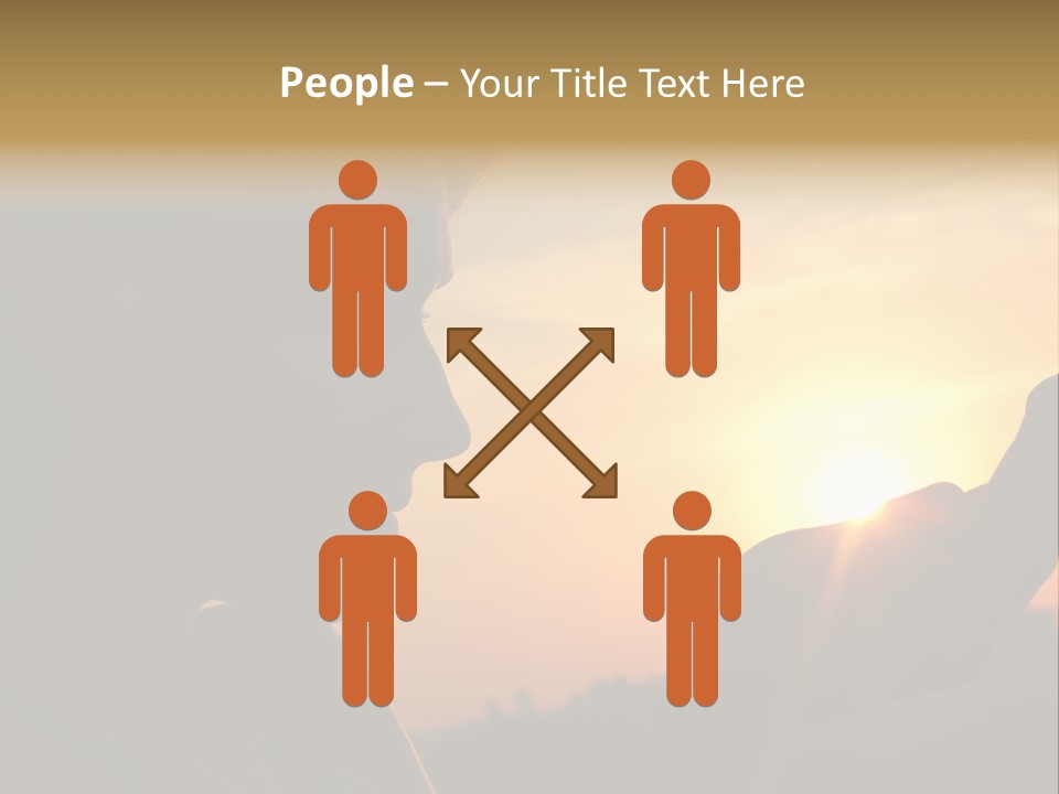 A Woman Holding A Cell Phone In Front Of A Sunset PowerPoint Template