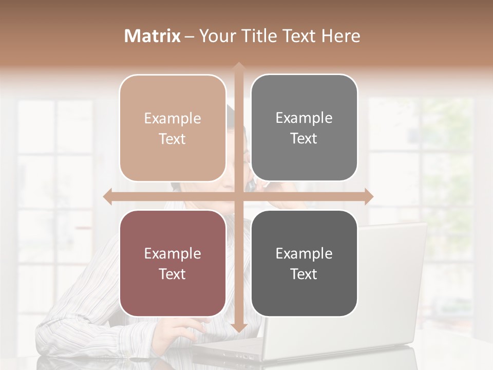 Young Woman Calls On Cellphone Over A Laptop Computer. There Is Morning At Home In A Light And Clean Living Room Dominated By White And Soft Tones. PowerPoint Template