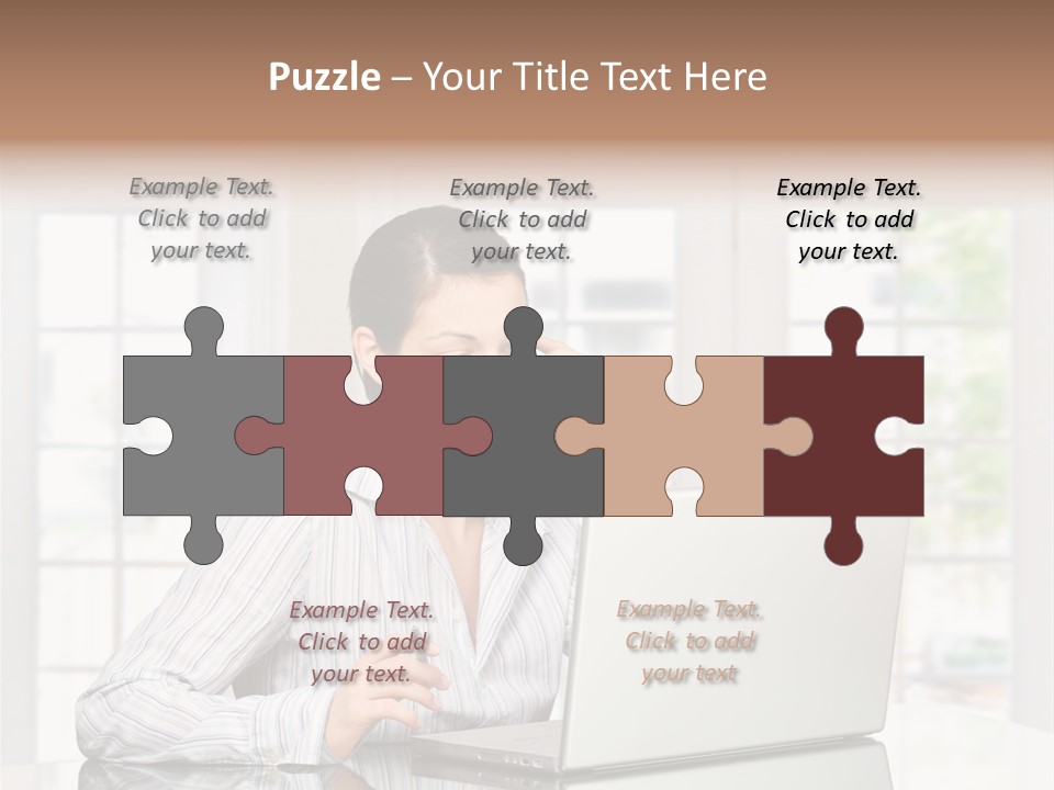 Young Woman Calls On Cellphone Over A Laptop Computer. There Is Morning At Home In A Light And Clean Living Room Dominated By White And Soft Tones. PowerPoint Template