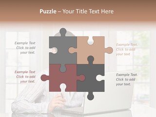 Young Woman Calls On Cellphone Over A Laptop Computer. There Is Morning At Home In A Light And Clean Living Room Dominated By White And Soft Tones. PowerPoint Template