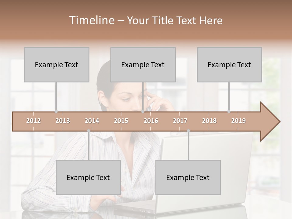 Young Woman Calls On Cellphone Over A Laptop Computer. There Is Morning At Home In A Light And Clean Living Room Dominated By White And Soft Tones. PowerPoint Template