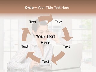 Young Woman Calls On Cellphone Over A Laptop Computer. There Is Morning At Home In A Light And Clean Living Room Dominated By White And Soft Tones. PowerPoint Template