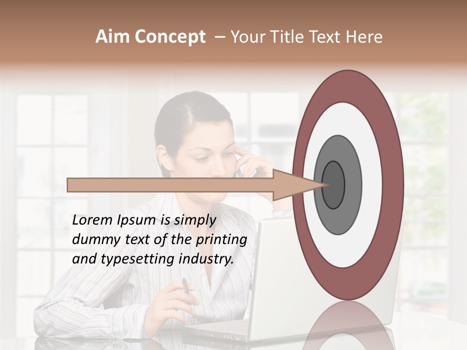 Young Woman Calls On Cellphone Over A Laptop Computer. There Is Morning At Home In A Light And Clean Living Room Dominated By White And Soft Tones. PowerPoint Template