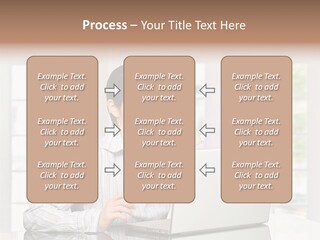 Young Woman Calls On Cellphone Over A Laptop Computer. There Is Morning At Home In A Light And Clean Living Room Dominated By White And Soft Tones. PowerPoint Template