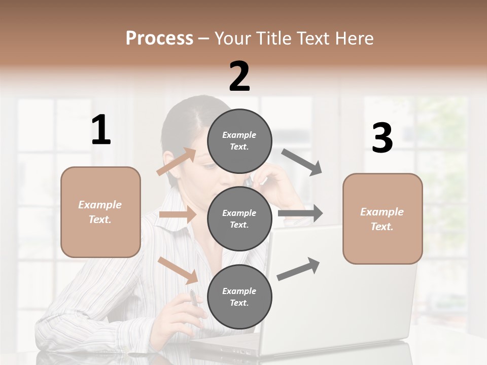 Young Woman Calls On Cellphone Over A Laptop Computer. There Is Morning At Home In A Light And Clean Living Room Dominated By White And Soft Tones. PowerPoint Template