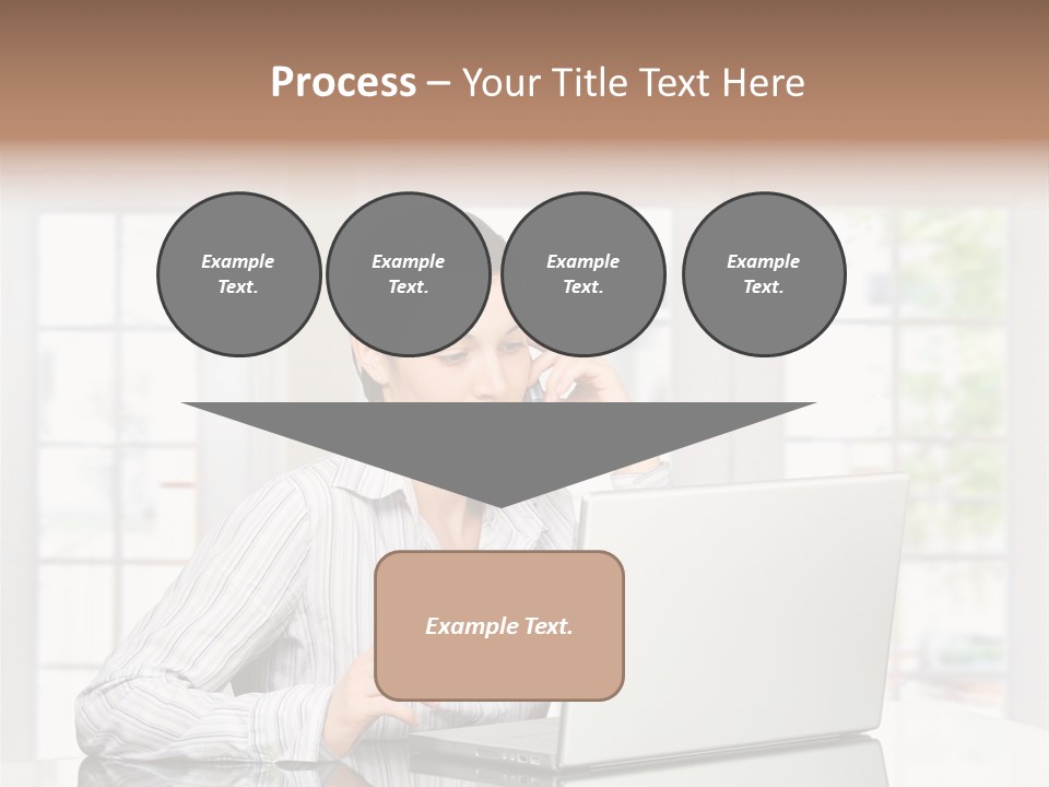 Young Woman Calls On Cellphone Over A Laptop Computer. There Is Morning At Home In A Light And Clean Living Room Dominated By White And Soft Tones. PowerPoint Template