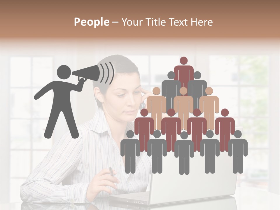 Young Woman Calls On Cellphone Over A Laptop Computer. There Is Morning At Home In A Light And Clean Living Room Dominated By White And Soft Tones. PowerPoint Template