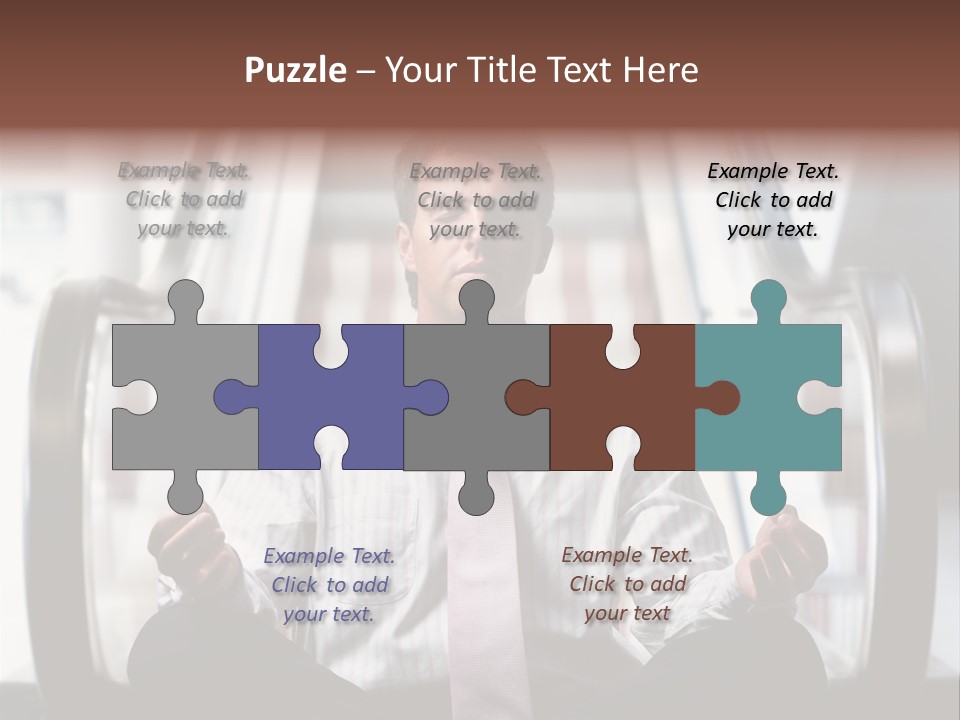 Businessman Meditating In Lotus Position In Front Of An Escalator Indoor. PowerPoint Template