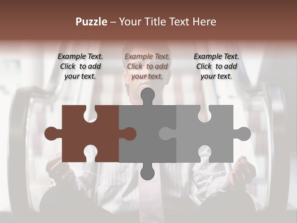 Businessman Meditating In Lotus Position In Front Of An Escalator Indoor. PowerPoint Template