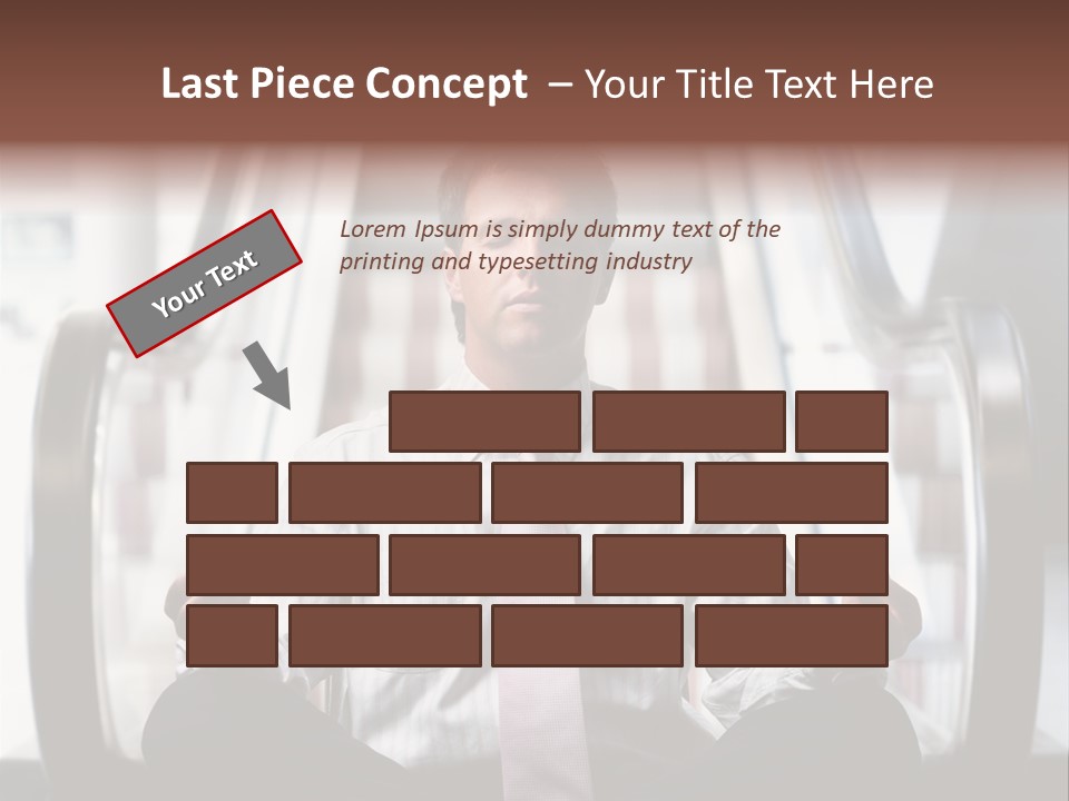 Businessman Meditating In Lotus Position In Front Of An Escalator Indoor. PowerPoint Template