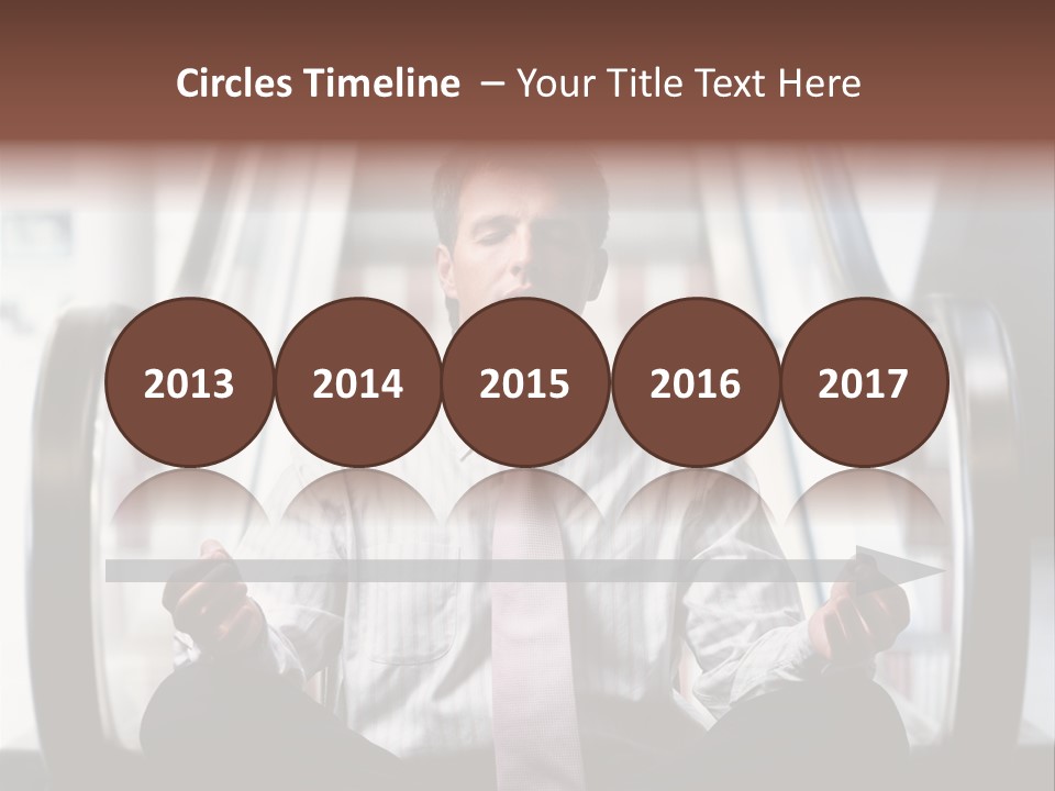 Businessman Meditating In Lotus Position In Front Of An Escalator Indoor. PowerPoint Template