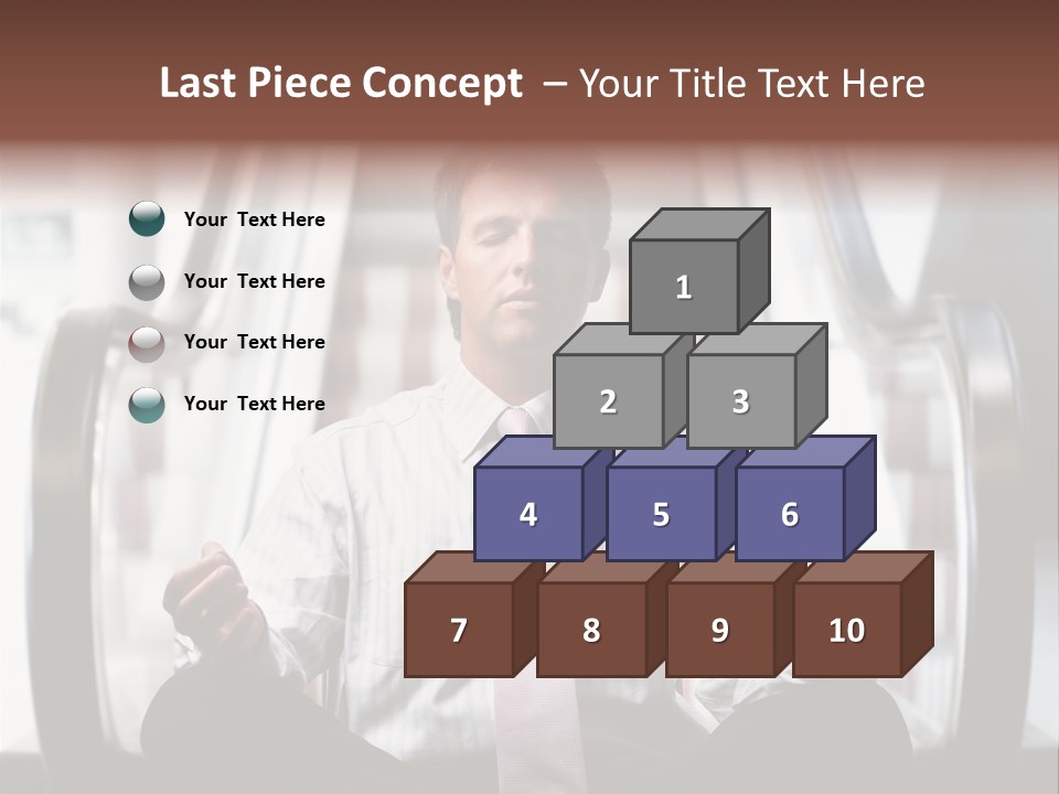 Businessman Meditating In Lotus Position In Front Of An Escalator Indoor. PowerPoint Template