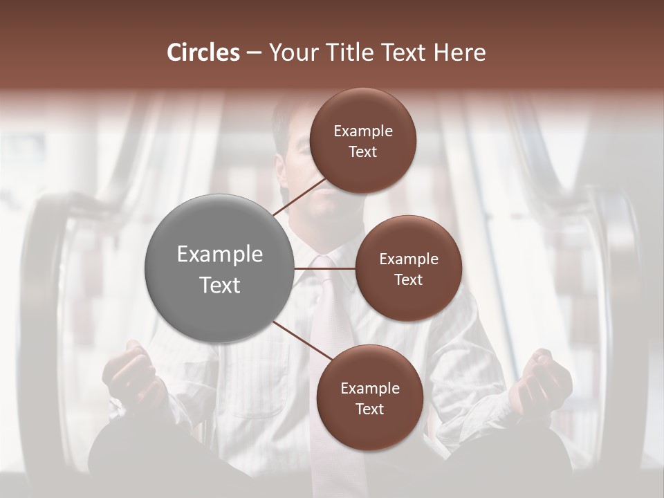 Businessman Meditating In Lotus Position In Front Of An Escalator Indoor. PowerPoint Template