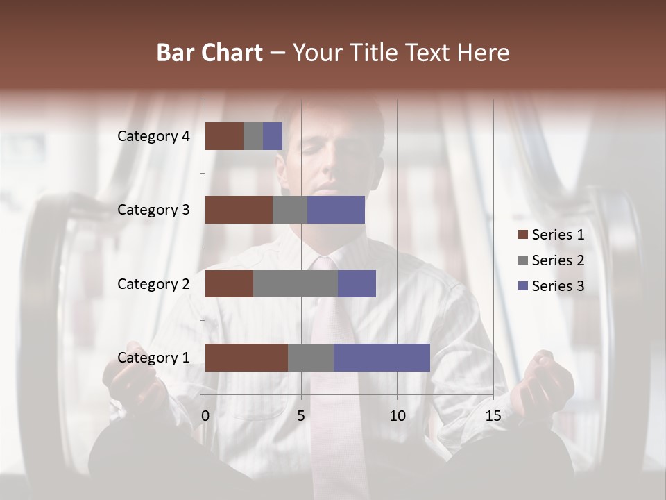 Businessman Meditating In Lotus Position In Front Of An Escalator Indoor. PowerPoint Template