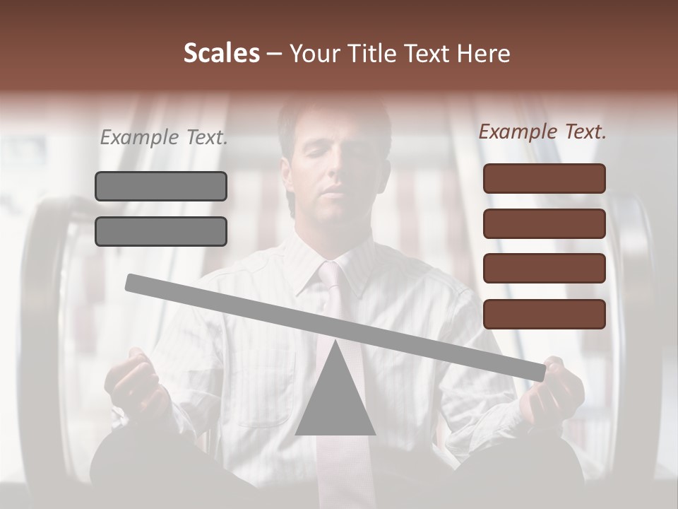 Businessman Meditating In Lotus Position In Front Of An Escalator Indoor. PowerPoint Template