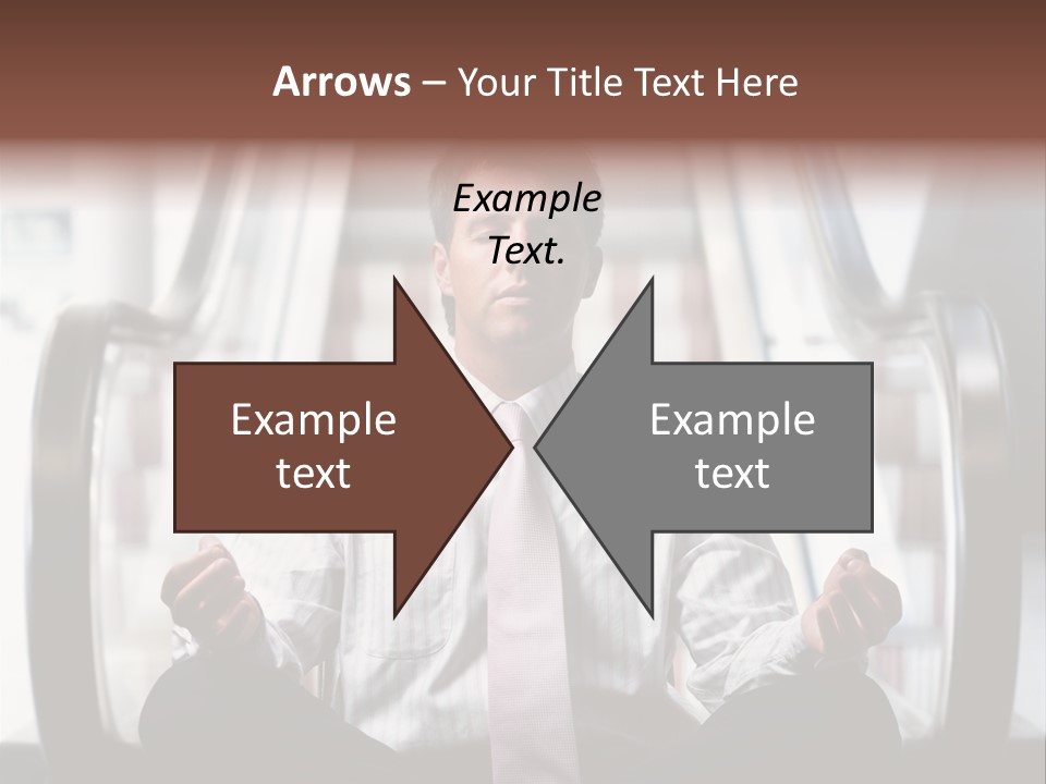 Businessman Meditating In Lotus Position In Front Of An Escalator Indoor. PowerPoint Template