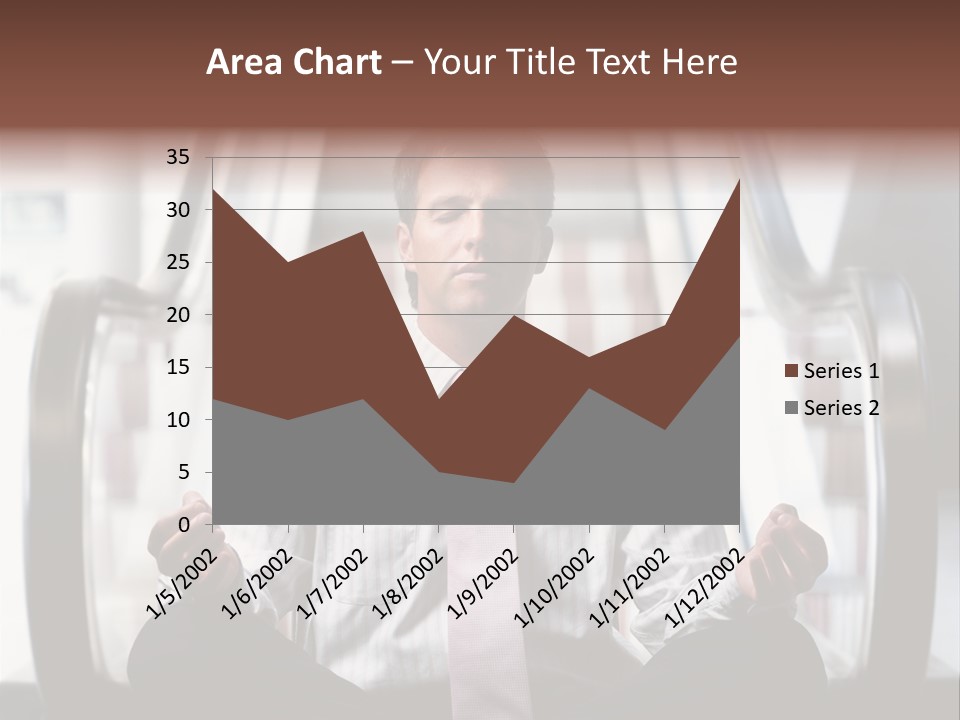 Businessman Meditating In Lotus Position In Front Of An Escalator Indoor. PowerPoint Template