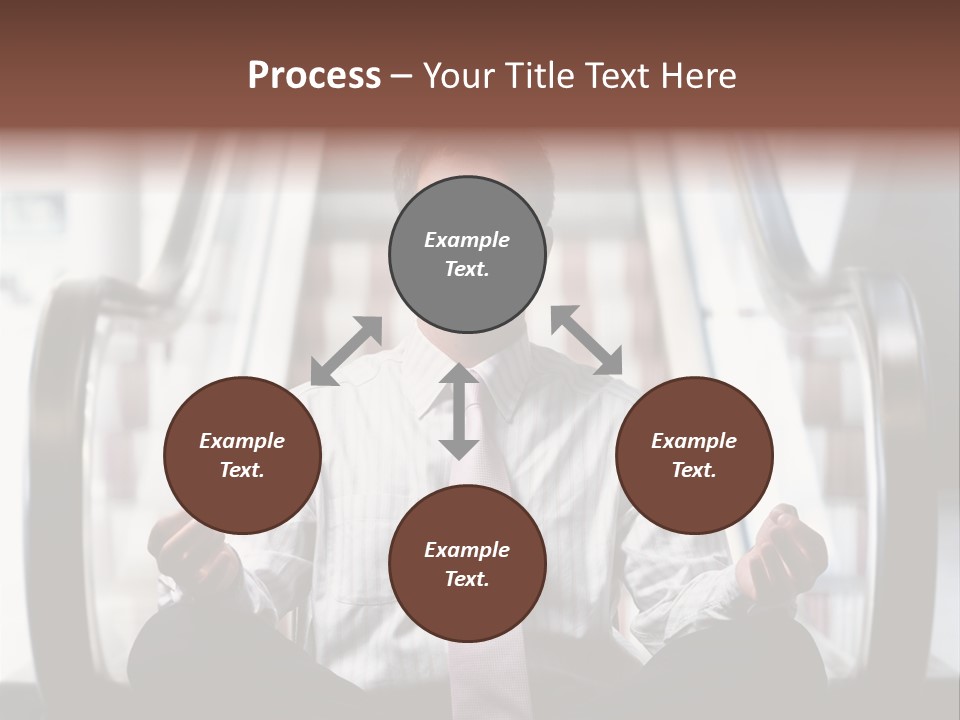 Businessman Meditating In Lotus Position In Front Of An Escalator Indoor. PowerPoint Template