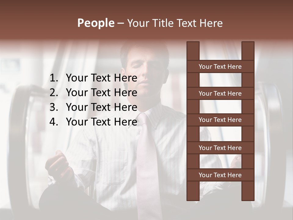 Businessman Meditating In Lotus Position In Front Of An Escalator Indoor. PowerPoint Template