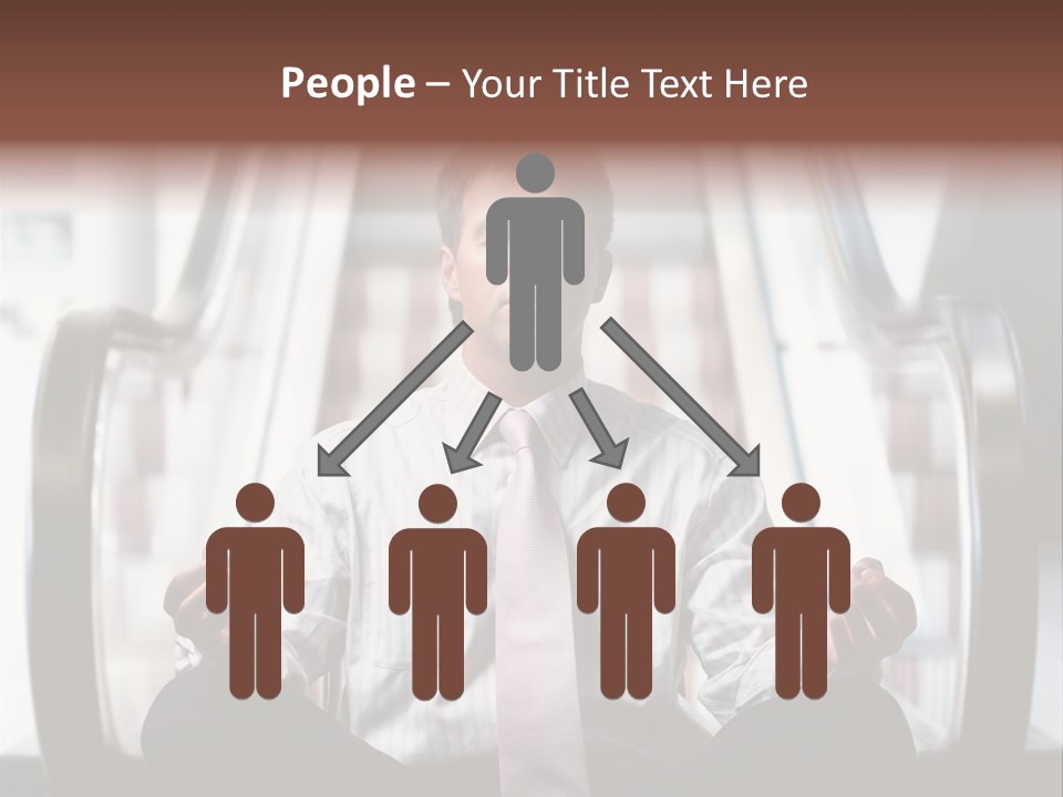 Businessman Meditating In Lotus Position In Front Of An Escalator Indoor. PowerPoint Template