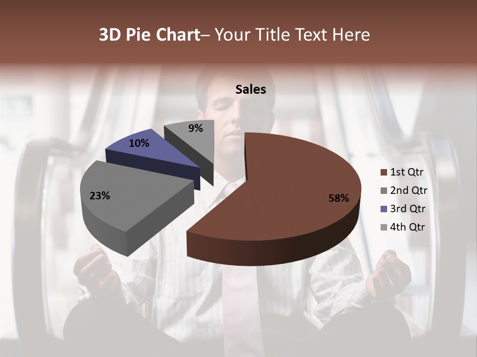 Businessman Meditating In Lotus Position In Front Of An Escalator Indoor. PowerPoint Template