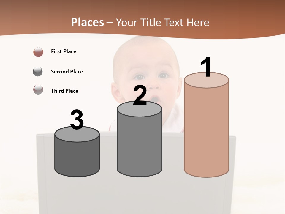 Baby Girl With Surprised Express Working On Laptop. Shot In Studio Over White. PowerPoint Template