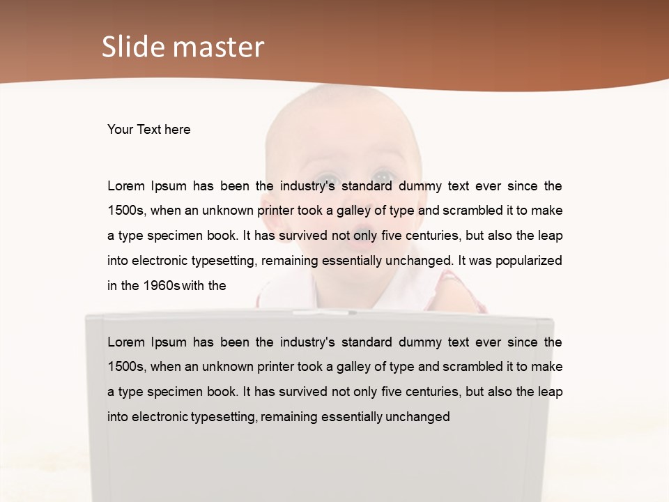 Baby Girl With Surprised Express Working On Laptop. Shot In Studio Over White. PowerPoint Template