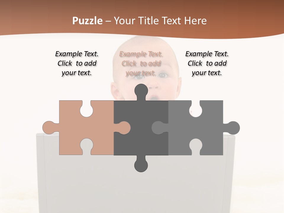 Baby Girl With Surprised Express Working On Laptop. Shot In Studio Over White. PowerPoint Template