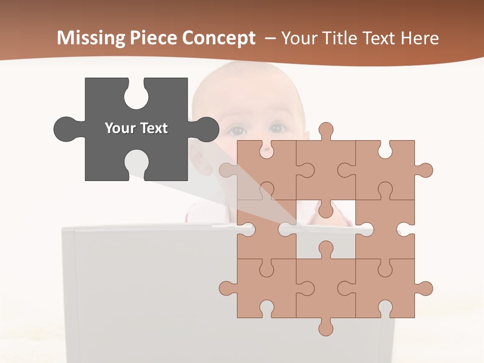 Baby Girl With Surprised Express Working On Laptop. Shot In Studio Over White. PowerPoint Template