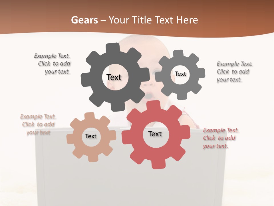 Baby Girl With Surprised Express Working On Laptop. Shot In Studio Over White. PowerPoint Template