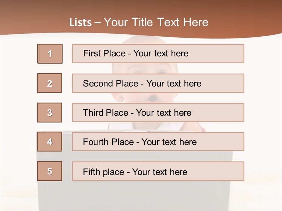 Baby Girl With Surprised Express Working On Laptop. Shot In Studio Over White. PowerPoint Template