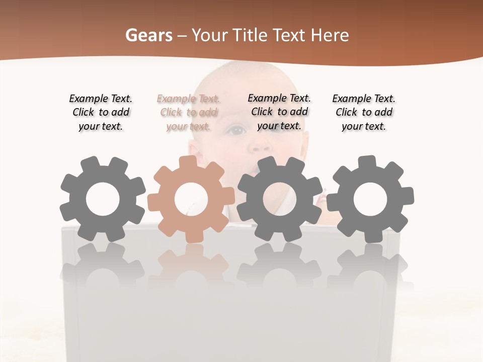 Baby Girl With Surprised Express Working On Laptop. Shot In Studio Over White. PowerPoint Template