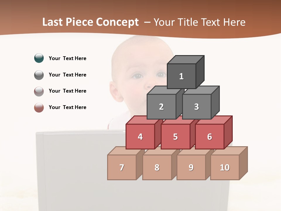 Baby Girl With Surprised Express Working On Laptop. Shot In Studio Over White. PowerPoint Template