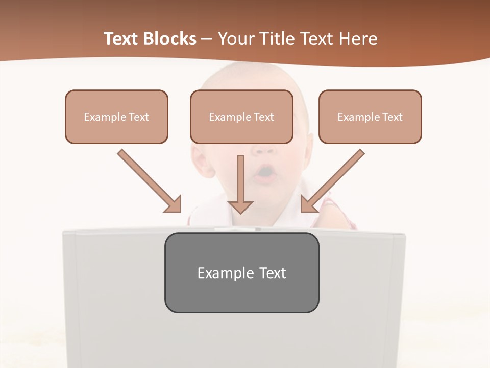 Baby Girl With Surprised Express Working On Laptop. Shot In Studio Over White. PowerPoint Template