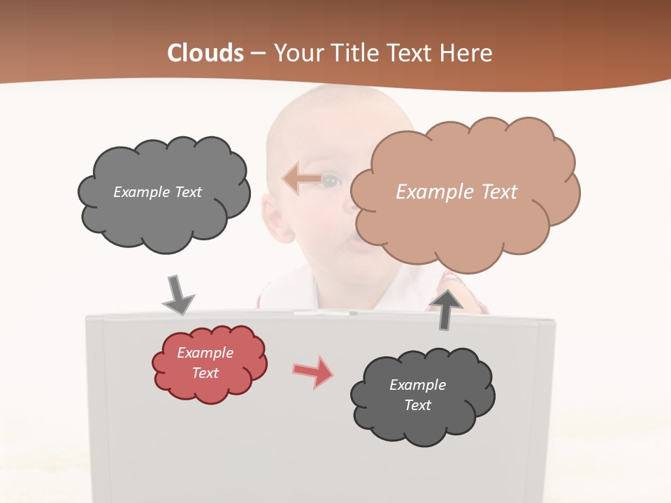 Baby Girl With Surprised Express Working On Laptop. Shot In Studio Over White. PowerPoint Template