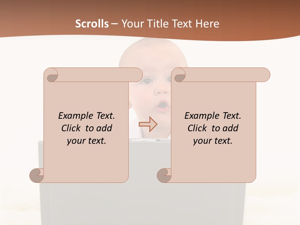 Baby Girl With Surprised Express Working On Laptop. Shot In Studio Over White. PowerPoint Template