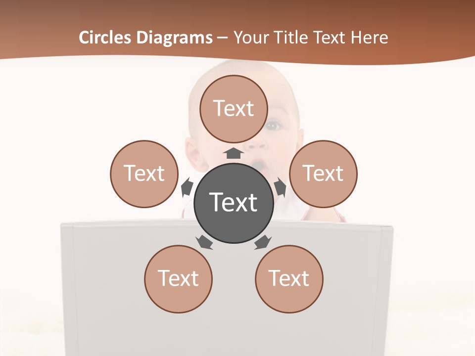 Baby Girl With Surprised Express Working On Laptop. Shot In Studio Over White. PowerPoint Template