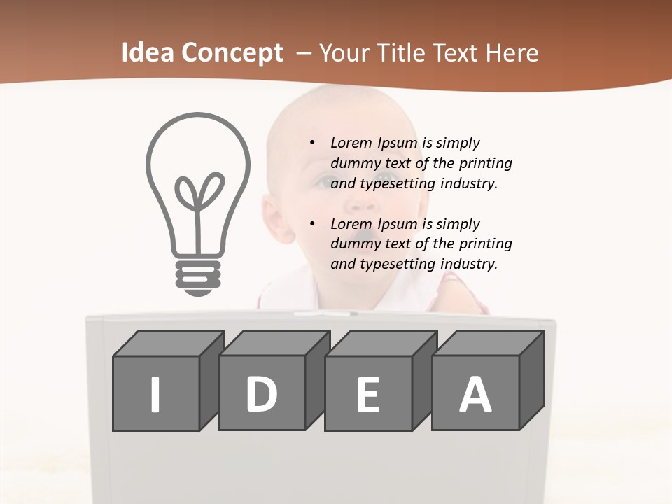 Baby Girl With Surprised Express Working On Laptop. Shot In Studio Over White. PowerPoint Template