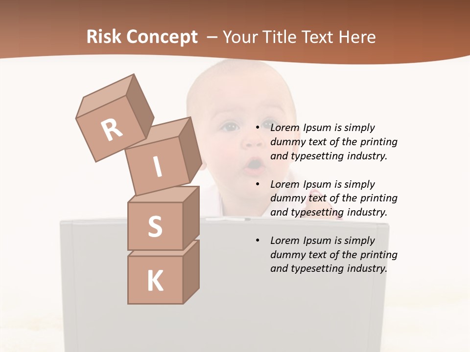 Baby Girl With Surprised Express Working On Laptop. Shot In Studio Over White. PowerPoint Template