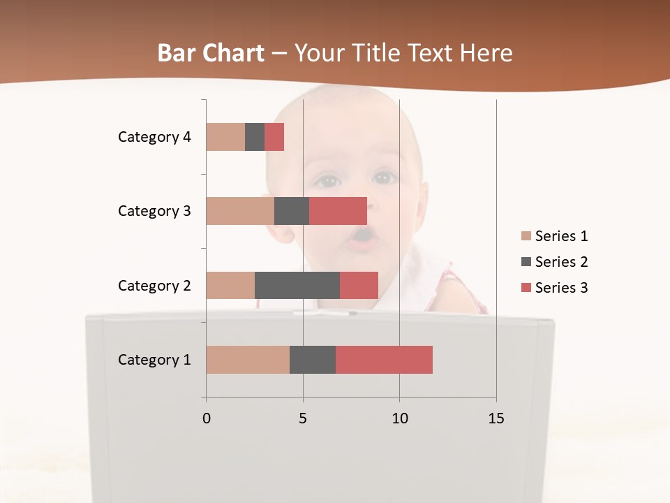 Baby Girl With Surprised Express Working On Laptop. Shot In Studio Over White. PowerPoint Template