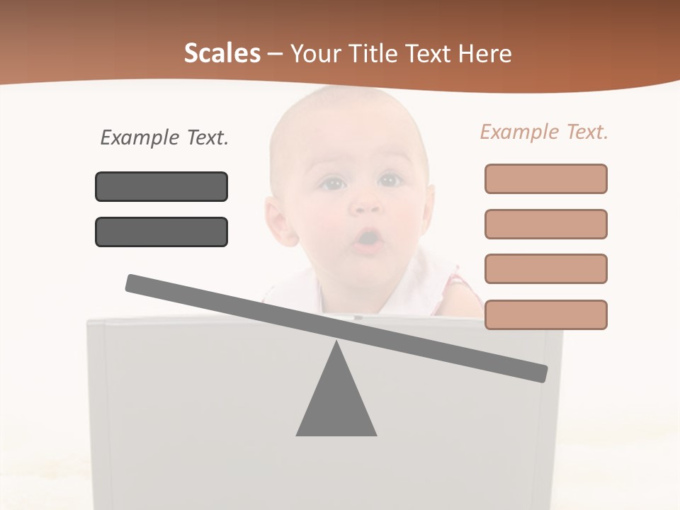 Baby Girl With Surprised Express Working On Laptop. Shot In Studio Over White. PowerPoint Template