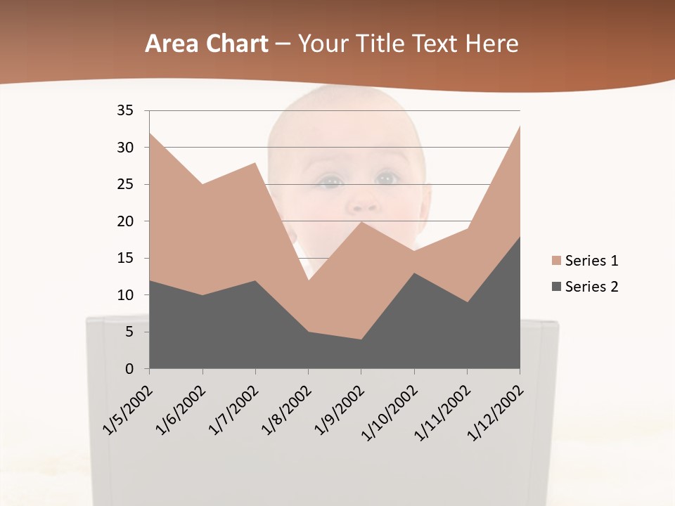 Baby Girl With Surprised Express Working On Laptop. Shot In Studio Over White. PowerPoint Template