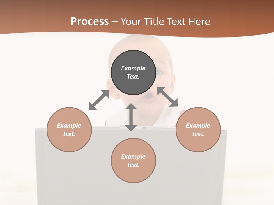 Baby Girl With Surprised Express Working On Laptop. Shot In Studio Over White. PowerPoint Template