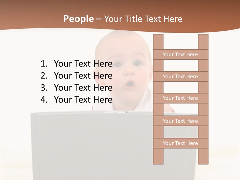 Baby Girl With Surprised Express Working On Laptop. Shot In Studio Over White. PowerPoint Template