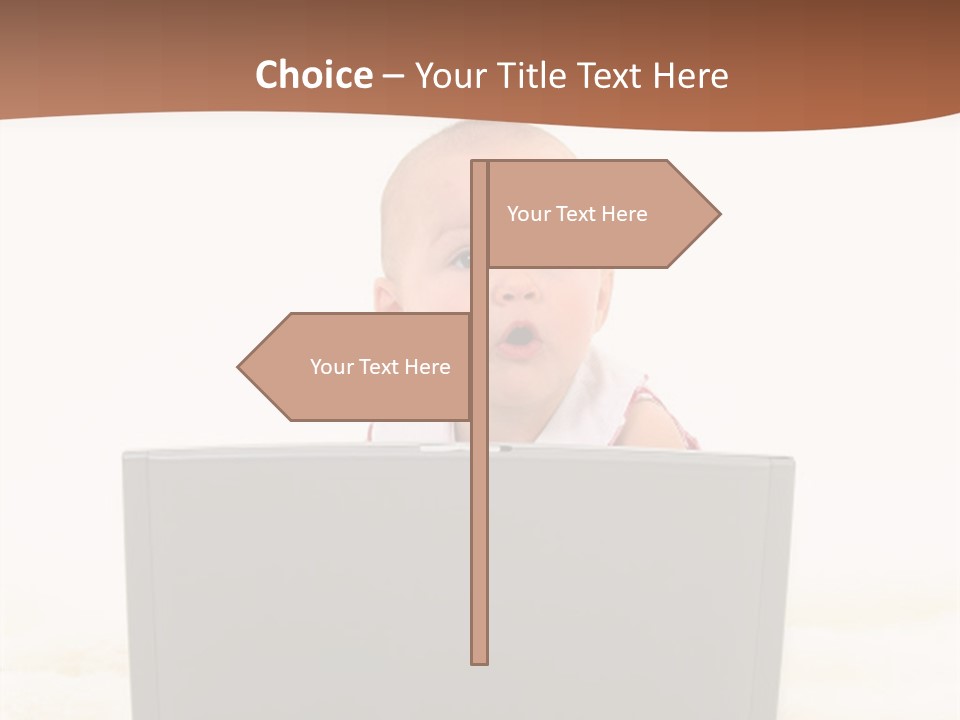 Baby Girl With Surprised Express Working On Laptop. Shot In Studio Over White. PowerPoint Template