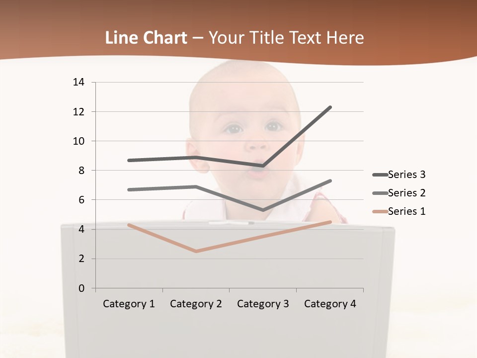 Baby Girl With Surprised Express Working On Laptop. Shot In Studio Over White. PowerPoint Template